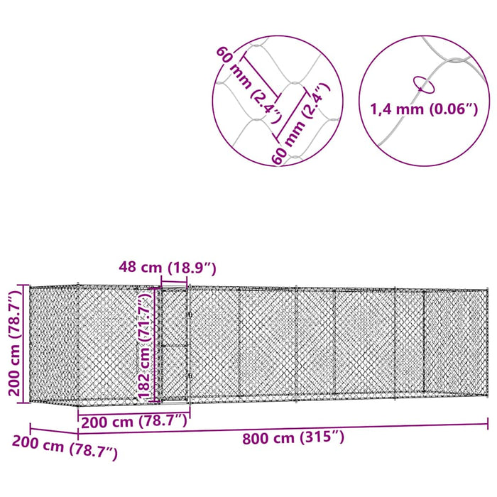 Gabbia per cani Argento 800 x 200 x 256 cm Acciaio zincato 3368311