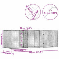 Gabbia per cani Argento 600 x 200 x 200 cm Acciaio zincato