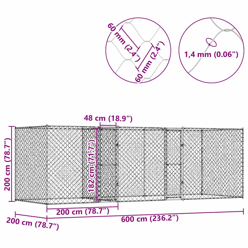 Gabbia per cani Argento 600 x 200 x 200 cm Acciaio zincato 3368312