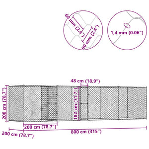 Gabbia per cani Argento 800 x 200 x 200 cm Acciaio zincato