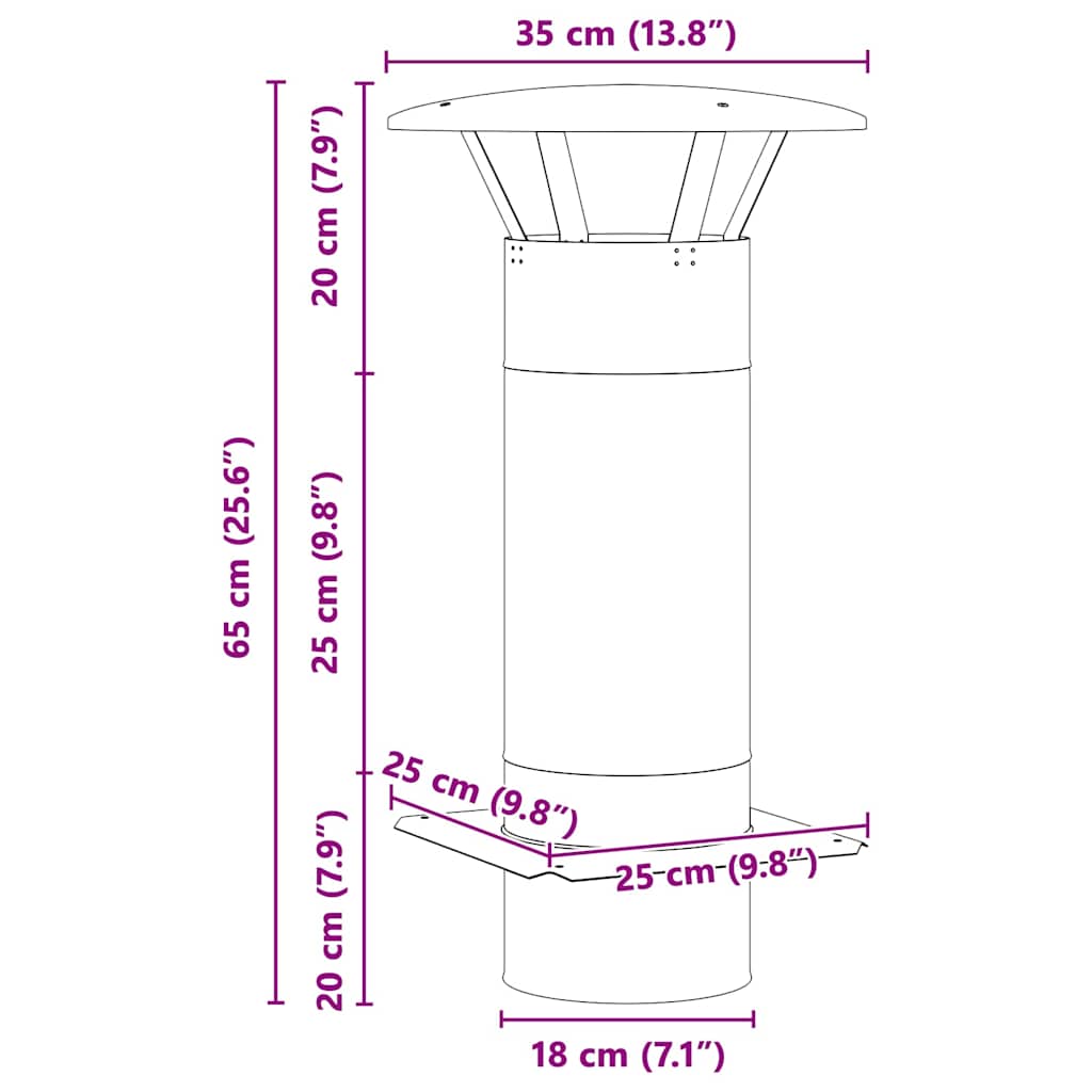 vidaXL Estensione Camino Argento 35 x 35 x 65 cm Acciaio inossidabile