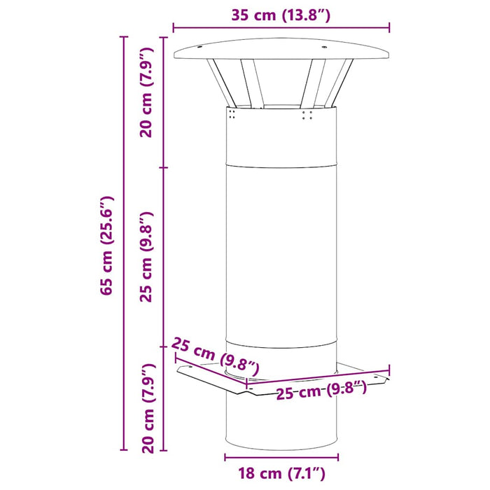 vidaXL Estensione Camino Argento 35 x 35 x 65 cm Acciaio inossidabile