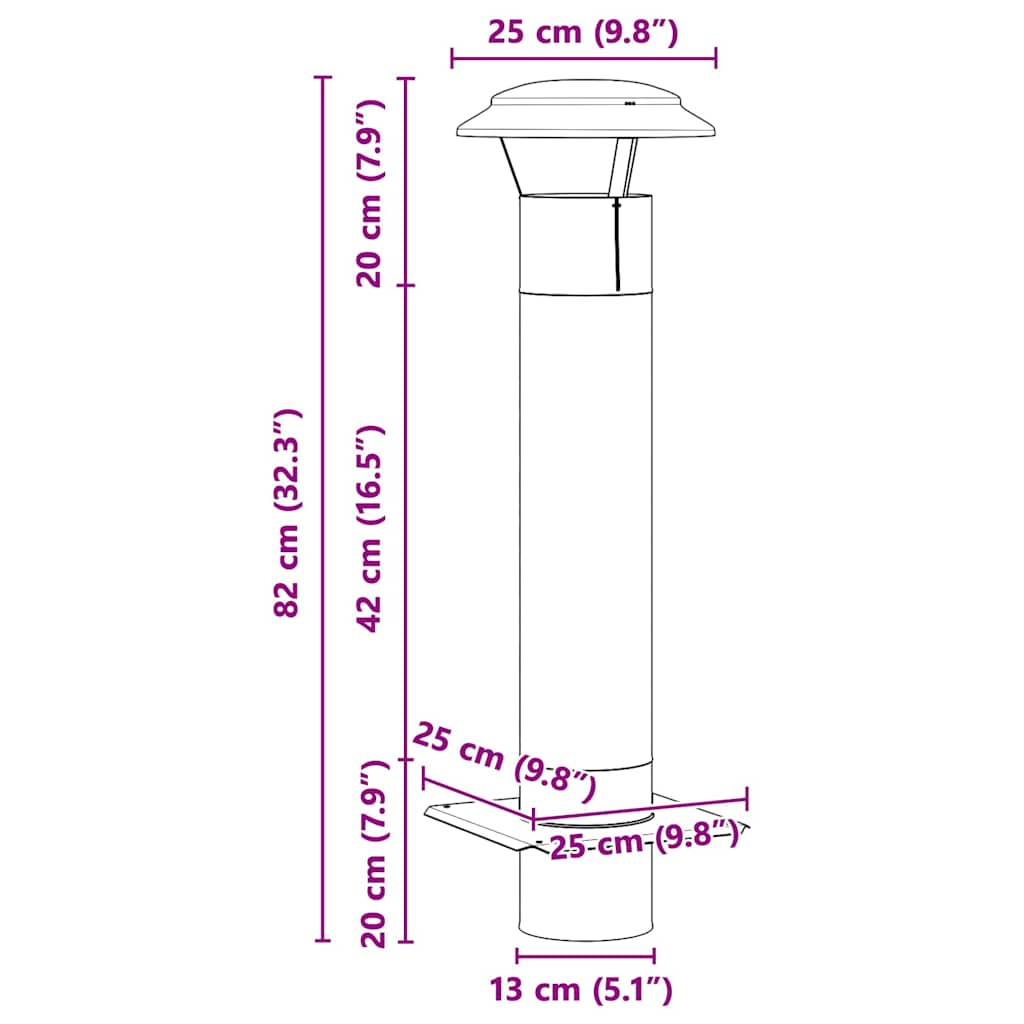 vidaXL Estensione Camino Argento 25 x 25 x 82 cm Acciaio inossidabile