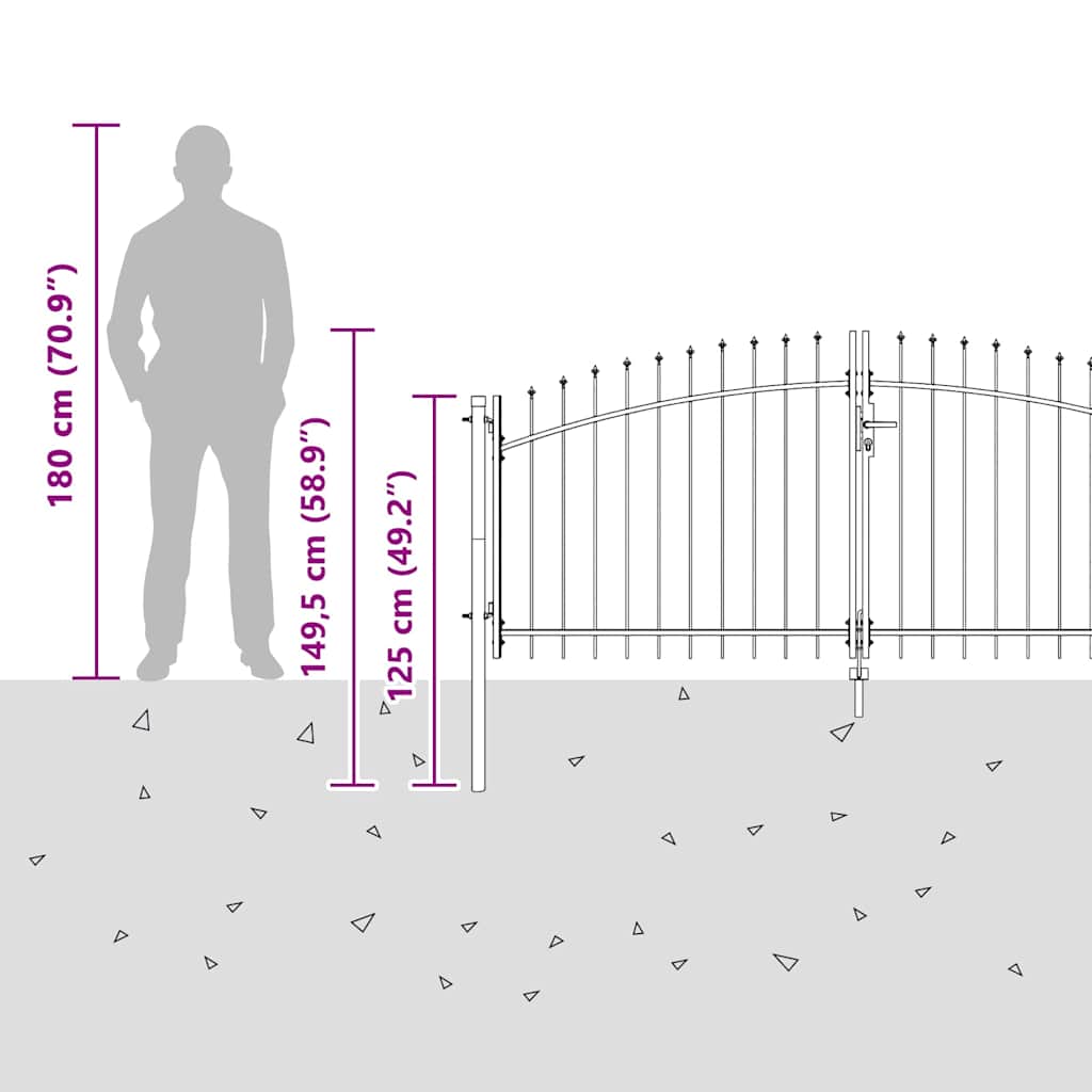 Cancello da giardino con blocco Grigio 100 x 300 cm Acciaio 42008845
