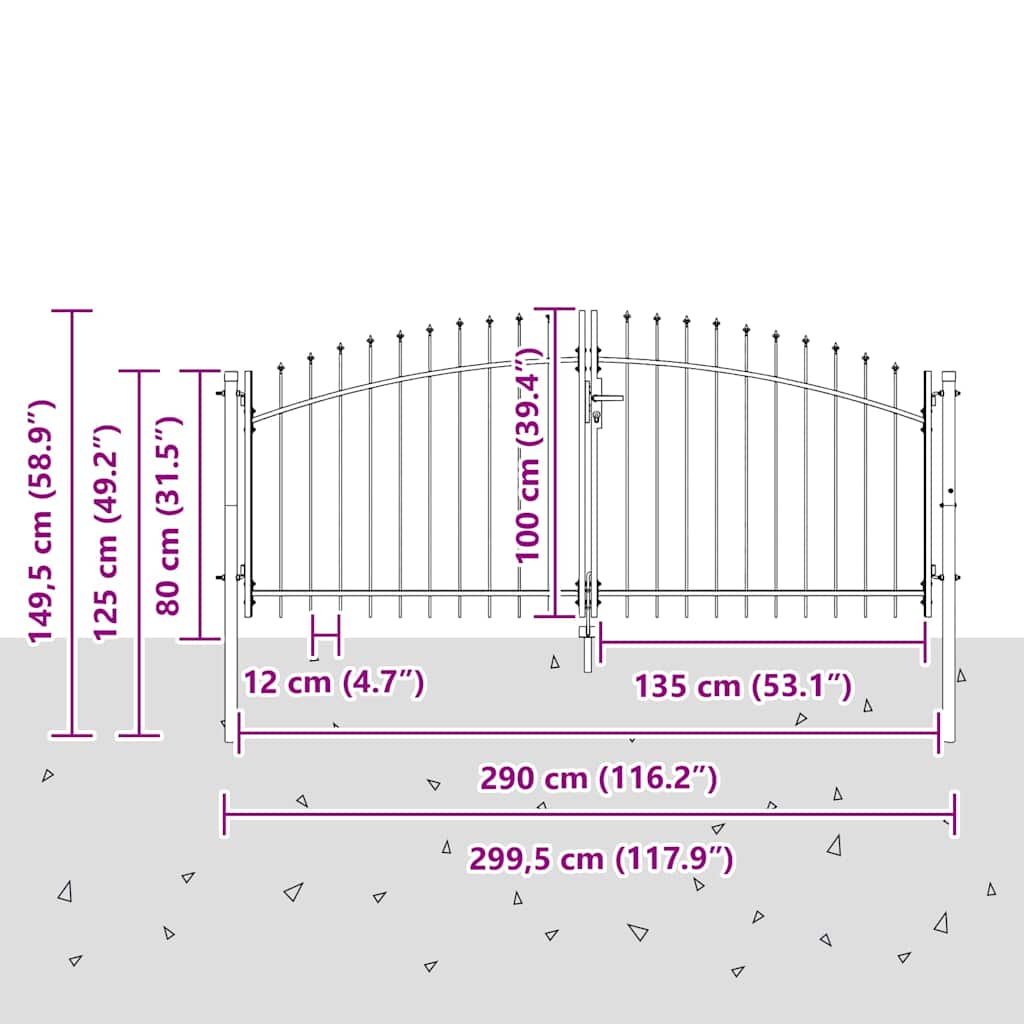 Cancello da giardino con blocco Grigio 100 x 300 cm Acciaio 42008845