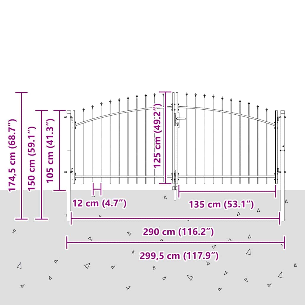 Cancello da giardino con blocco Grigio 125 x 300 cm Acciaio 42008846