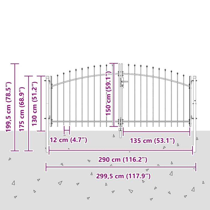 Cancello da giardino con blocco Grigio 150 x 300 cm Acciaio 42008847
