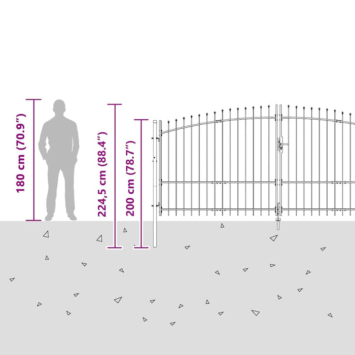 Cancello da giardino con blocco Grigio 175 x 400 cm Acciaio 42008858
