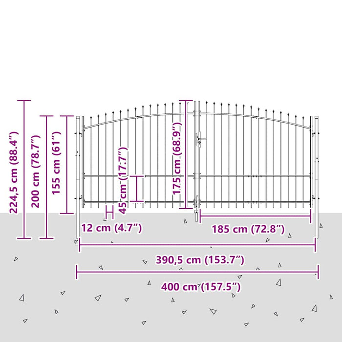 Cancello da giardino con blocco Grigio 175 x 400 cm Acciaio 42008858