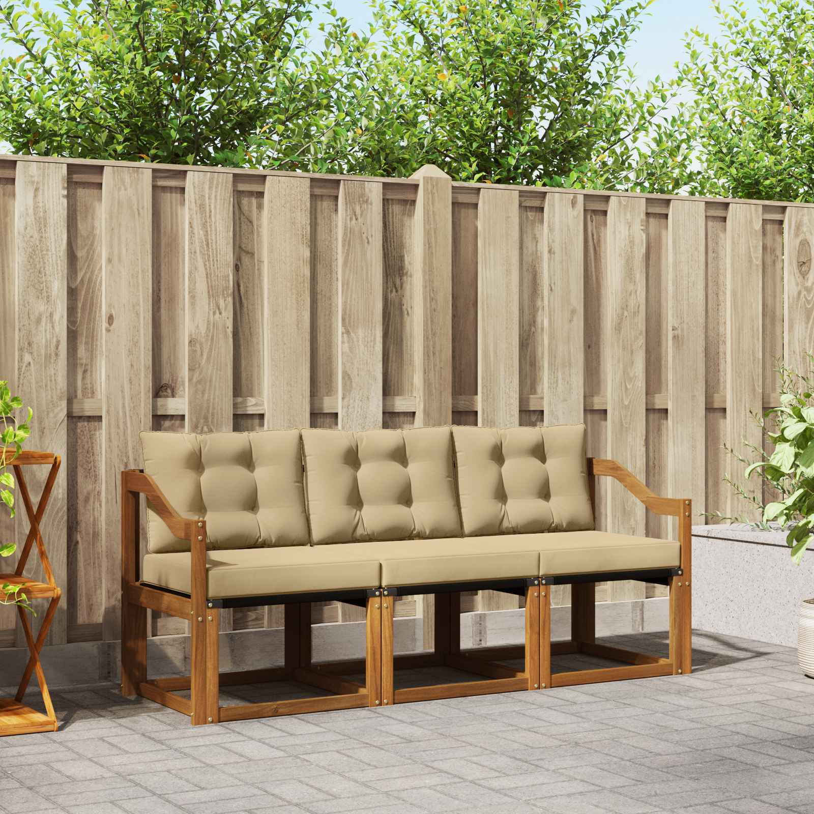 Set di divani da esterno con cuscino 3 pcs Naturale e Beige 3368364