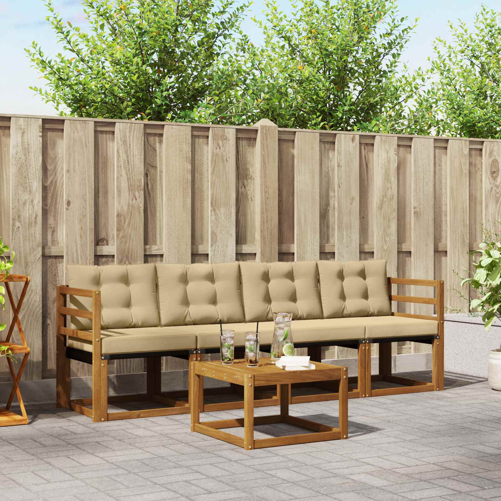 Set di divani da esterno con cuscino 5 pcs Naturale e Beige 3368368