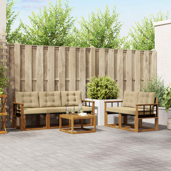 Set di divani da esterno con cuscino 6 pcs Naturale e Beige 3368408