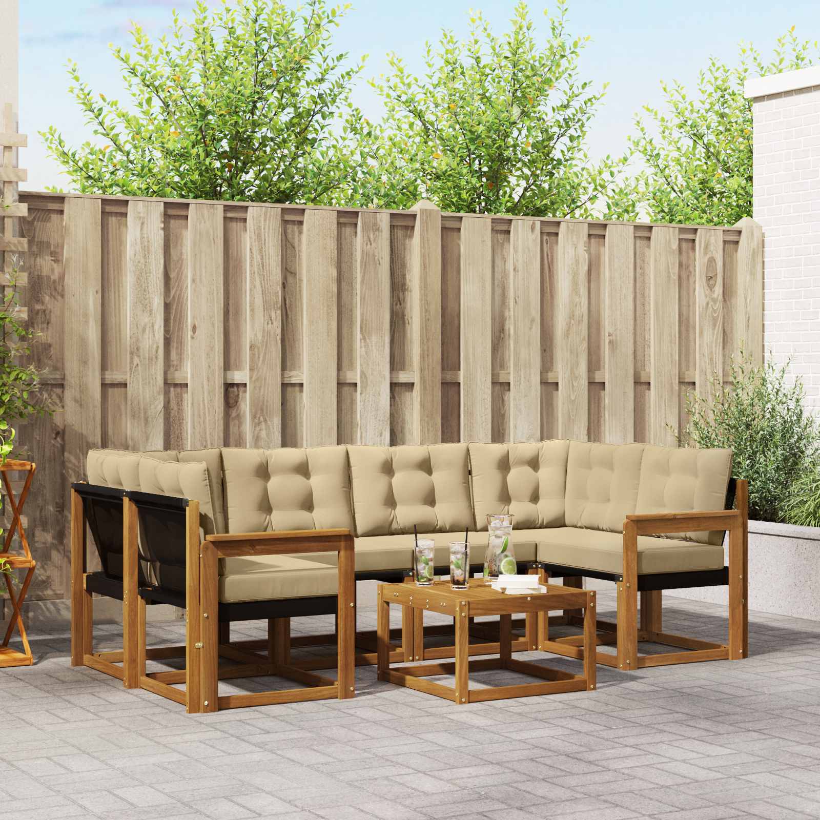 Set di divani da esterno con cuscino 7 pcs Naturale e Beige 3368444