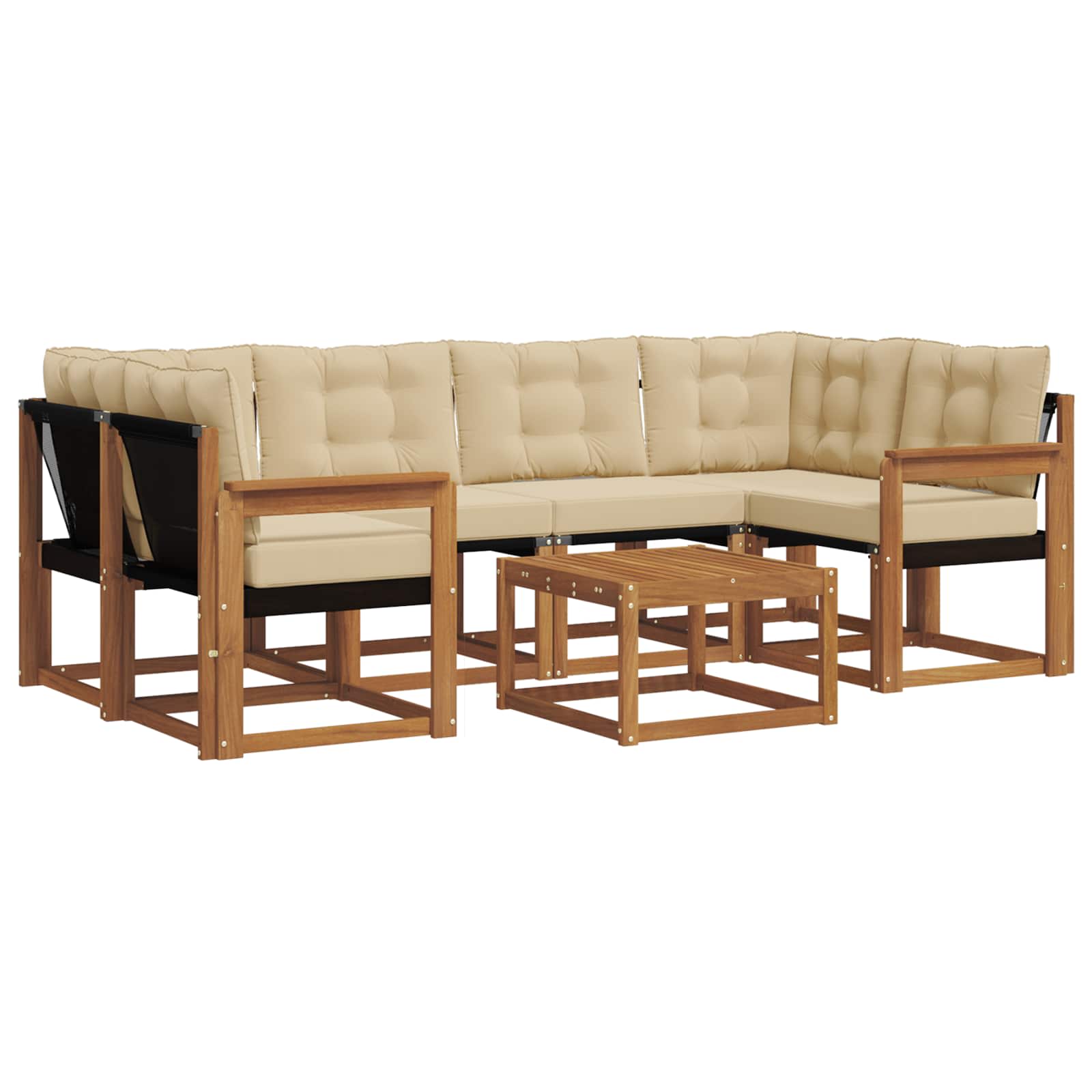 Set di divani da esterno con cuscino 7 pcs Naturale e Beige 3368444