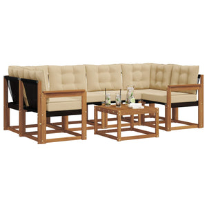 Set di divani da esterno con cuscino 7 pcs Naturale e Beige 3368444