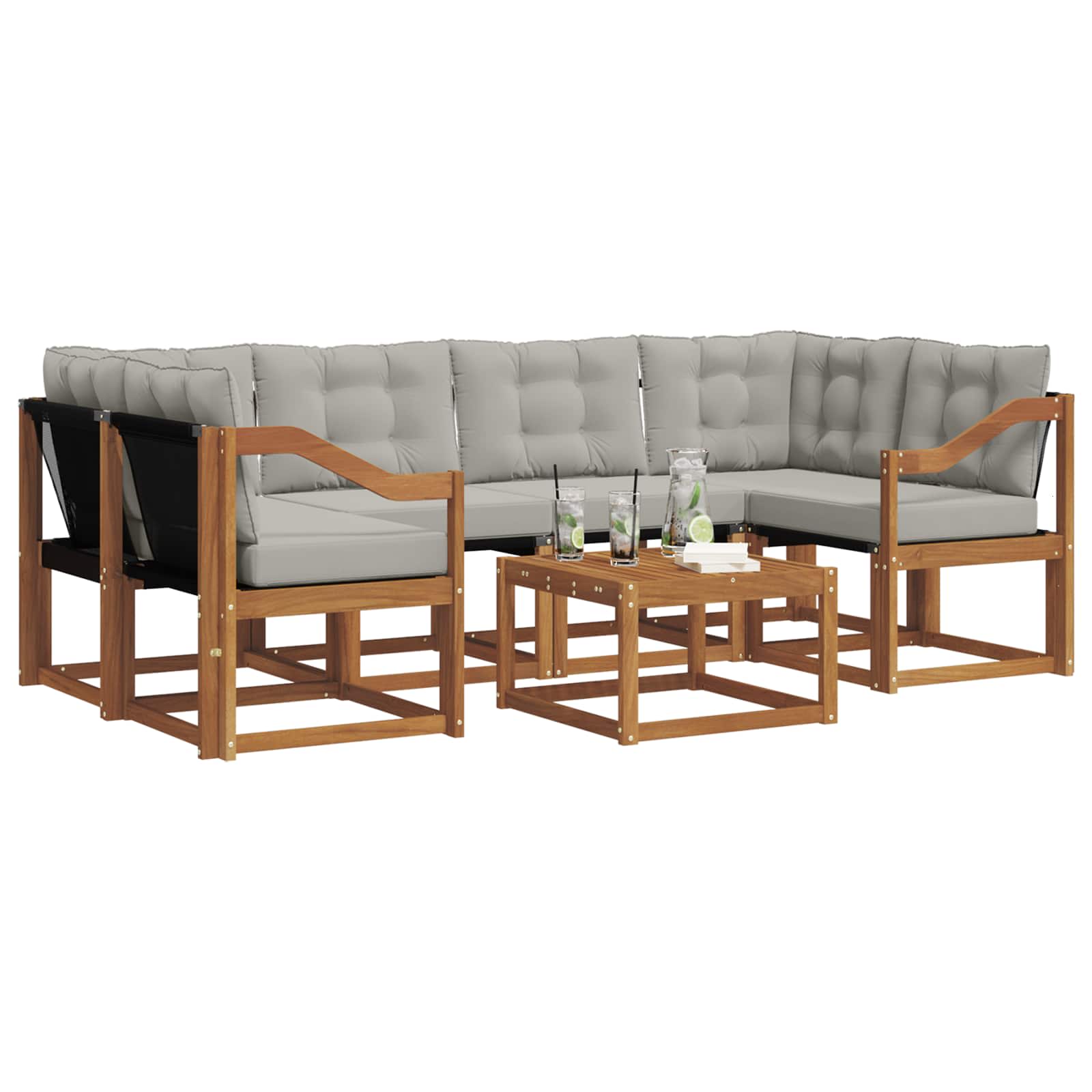 Set di divani da esterno 7 pcs Grigio Naturale e Chiaro 3368458