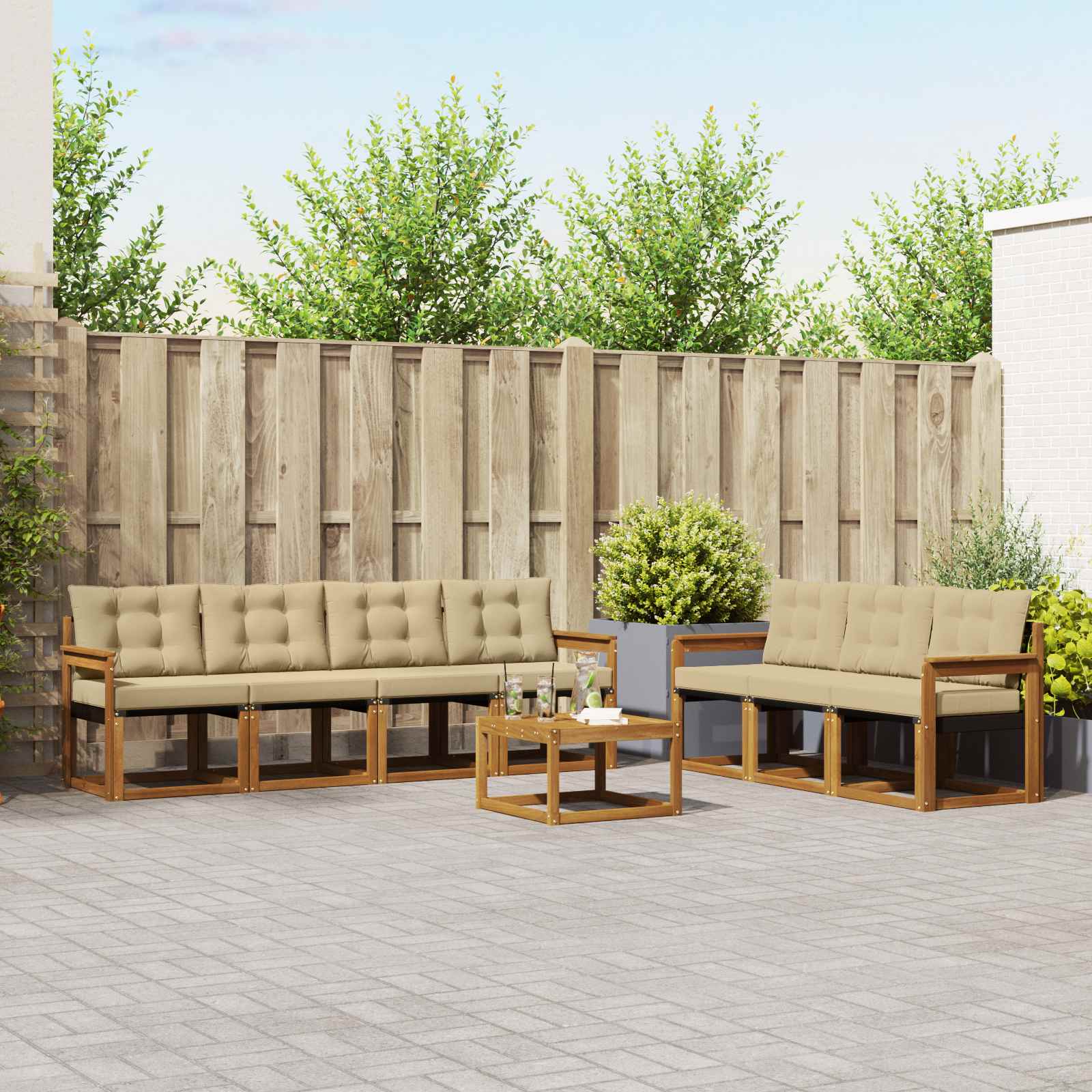 Set di divani con cuscino 8 pcs Naturale e Beige 3368468
