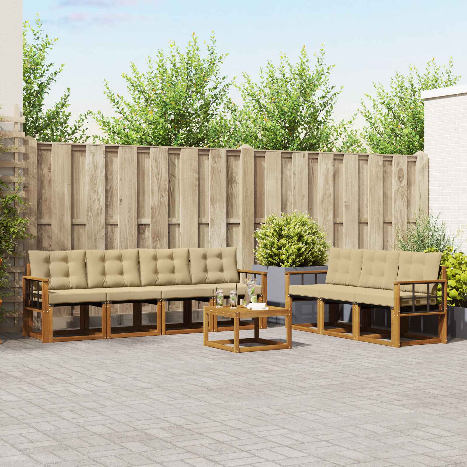 Set di divani con cuscino 8 pcs Naturale e Beige 3368480