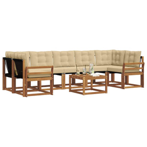 Set di divani da esterno con cuscino 8 pcs Naturale e Beige 3368500