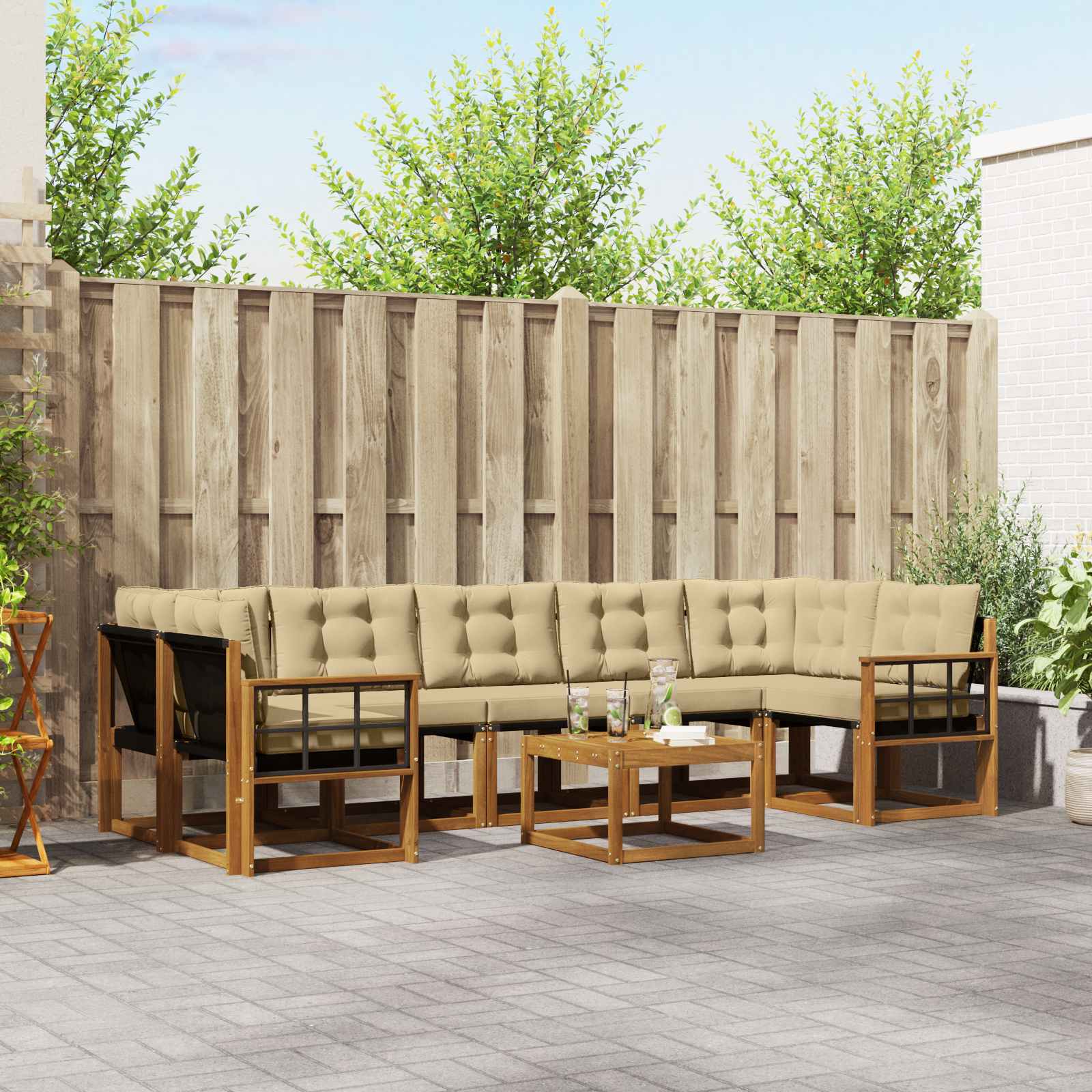 Set di divani da esterno con cuscino 8 pcs Naturale e Beige 3368504