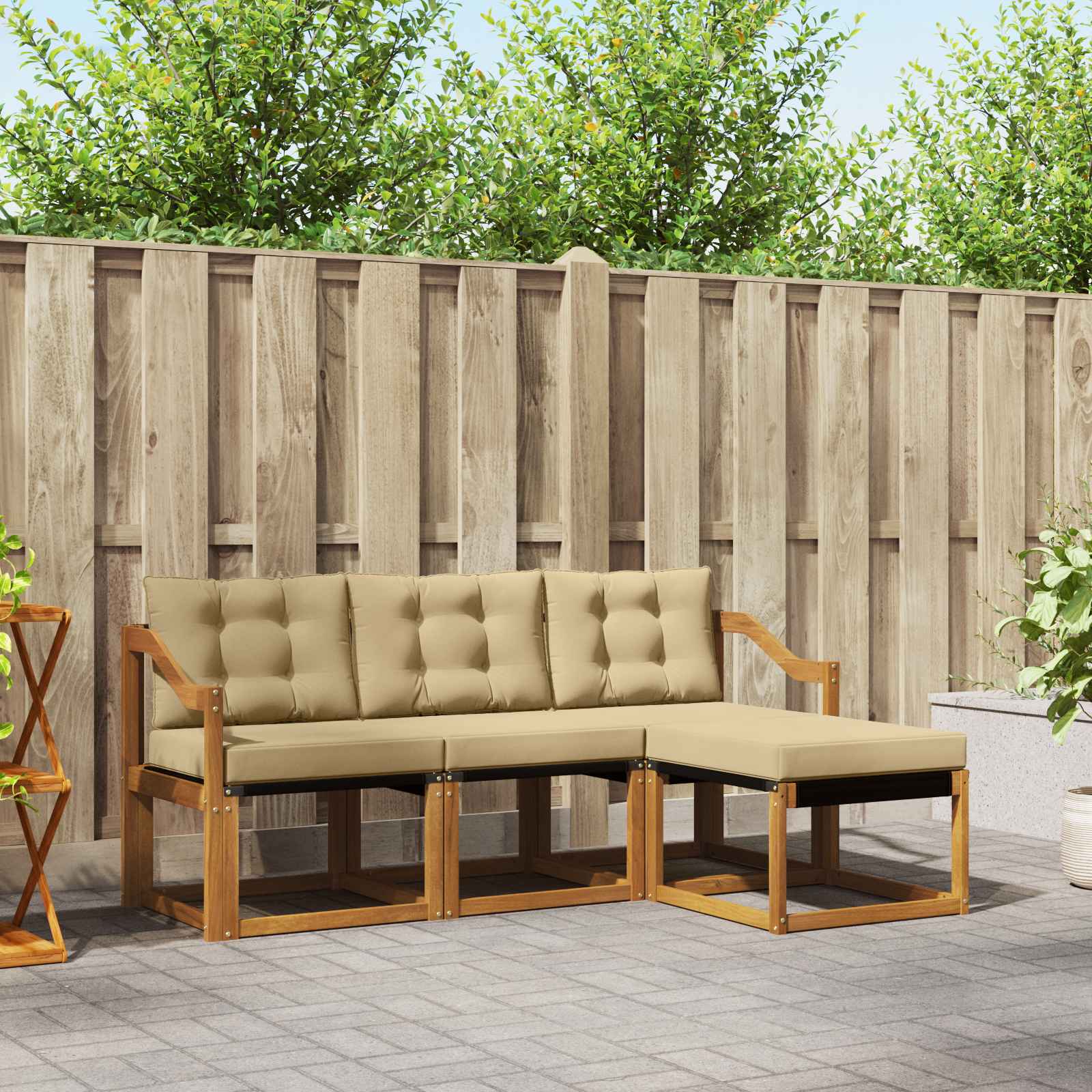 Set di divani da esterno con cuscino 4 pcs Naturale e Beige 3368556