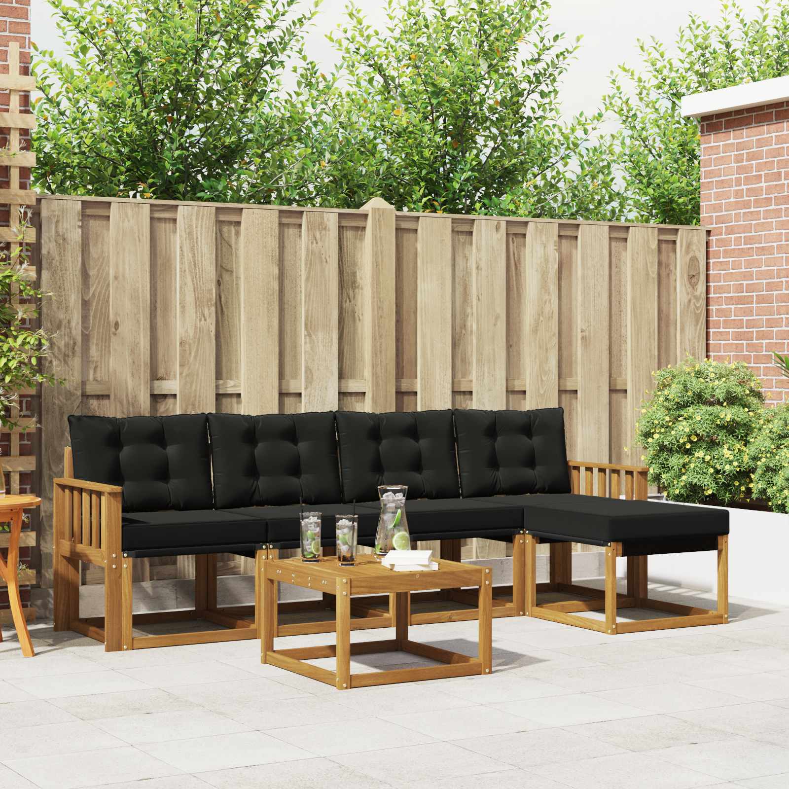 Set di divani da esterno con cuscino 6 pcs Naturale e Nero 3368591