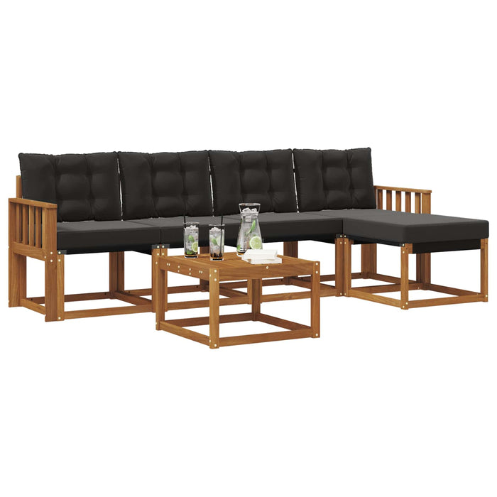 Set di divani da esterno con cuscino 6 pcs Naturale e Nero 3368591