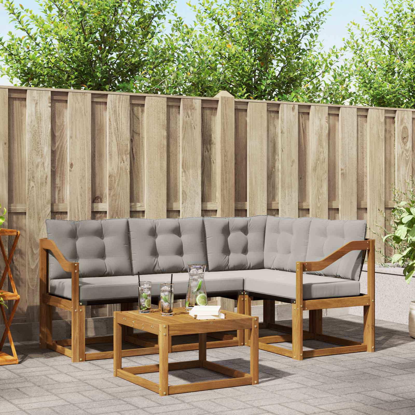 Set di divani da esterno 5 pcs Grigio Naturale e Chiaro 3368650