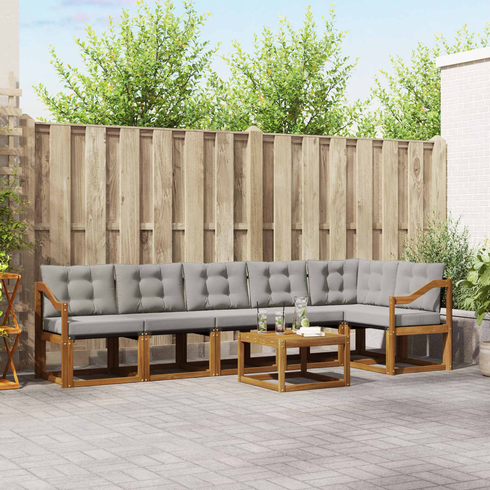 Set di divani da esterno 7 pcs Grigio Naturale e Chiaro 3368746