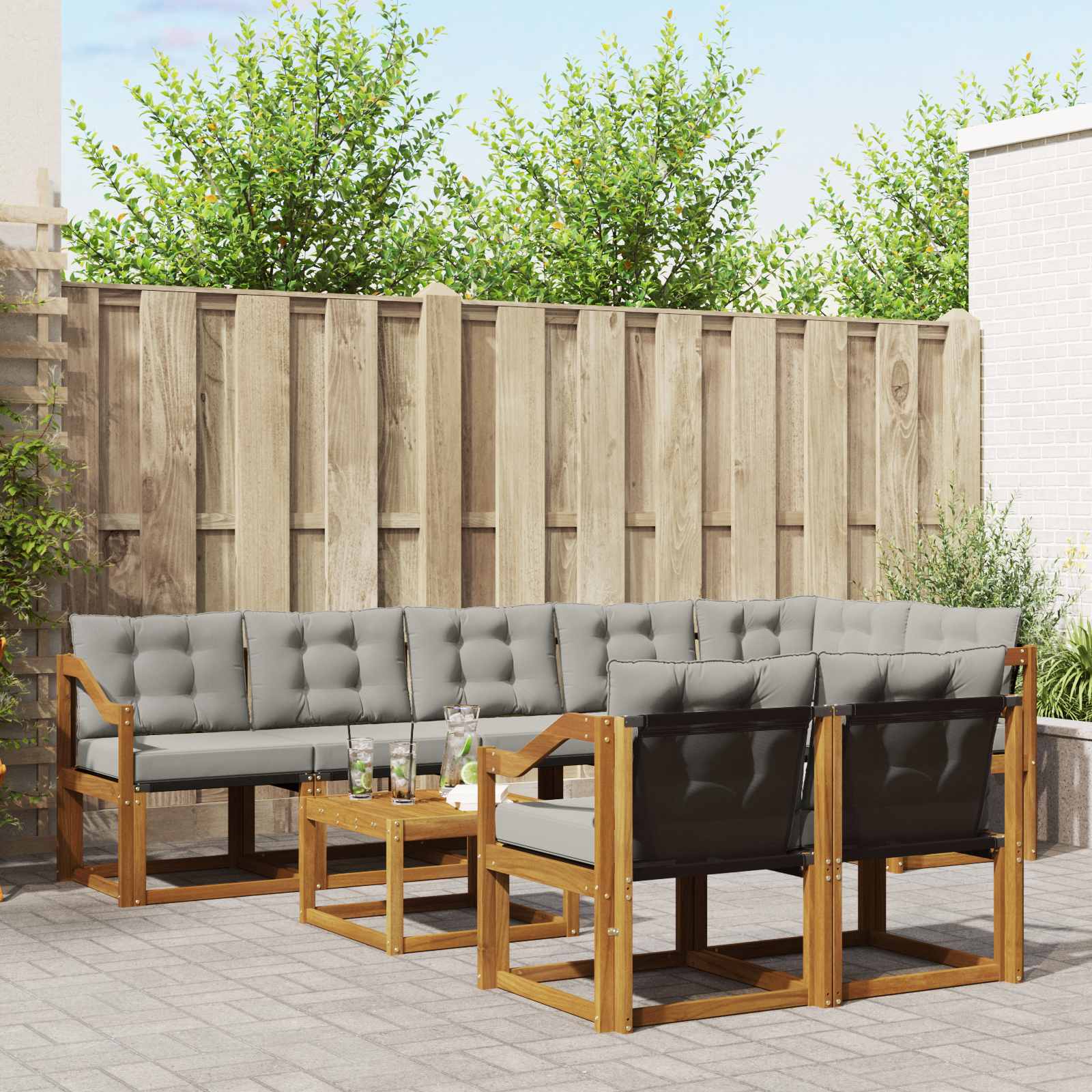 Set di divani da esterno 9 pcs Grigio Naturale e Chiaro 3368818