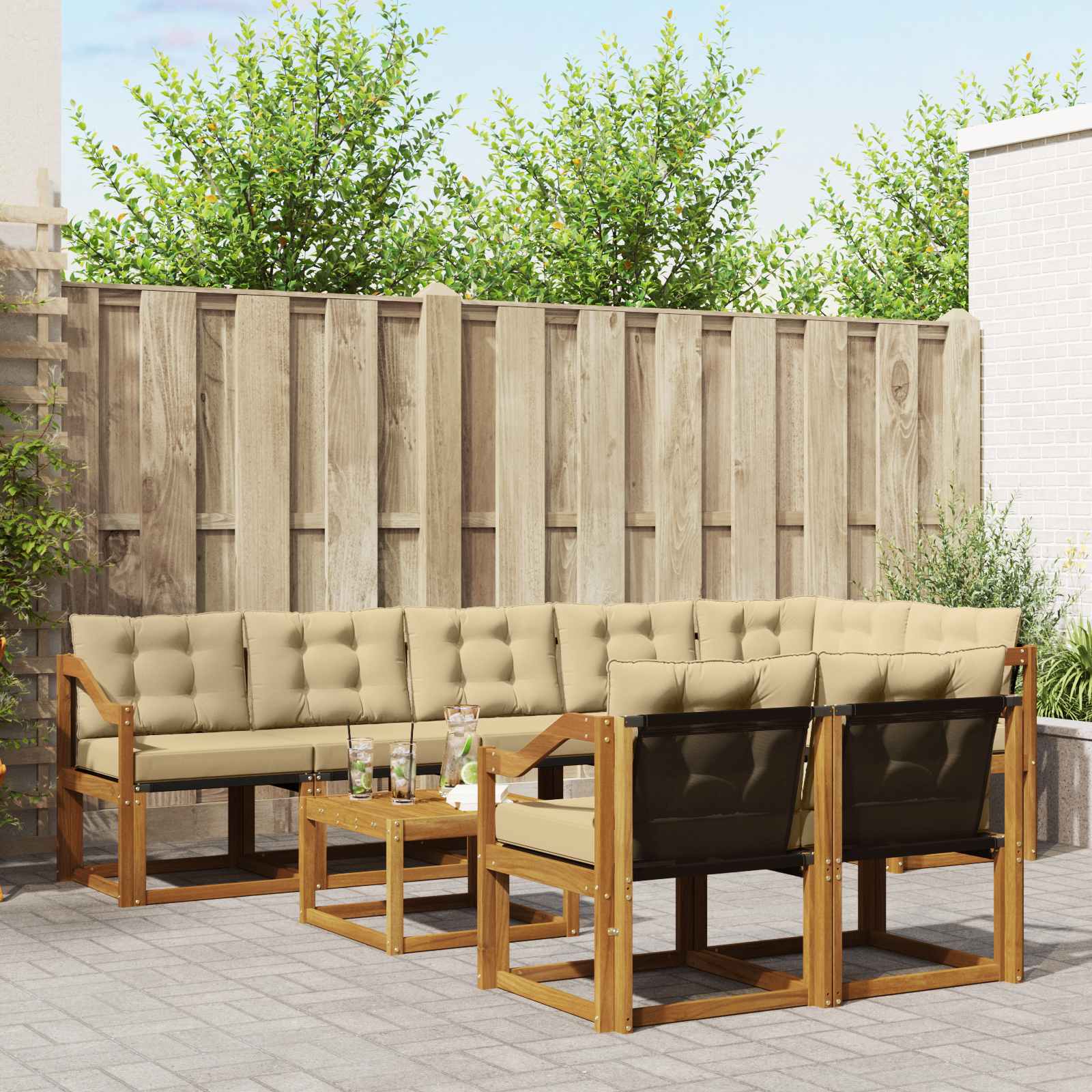 Set di divani da esterno con cuscino 9 pcs Naturale e Beige 3368820