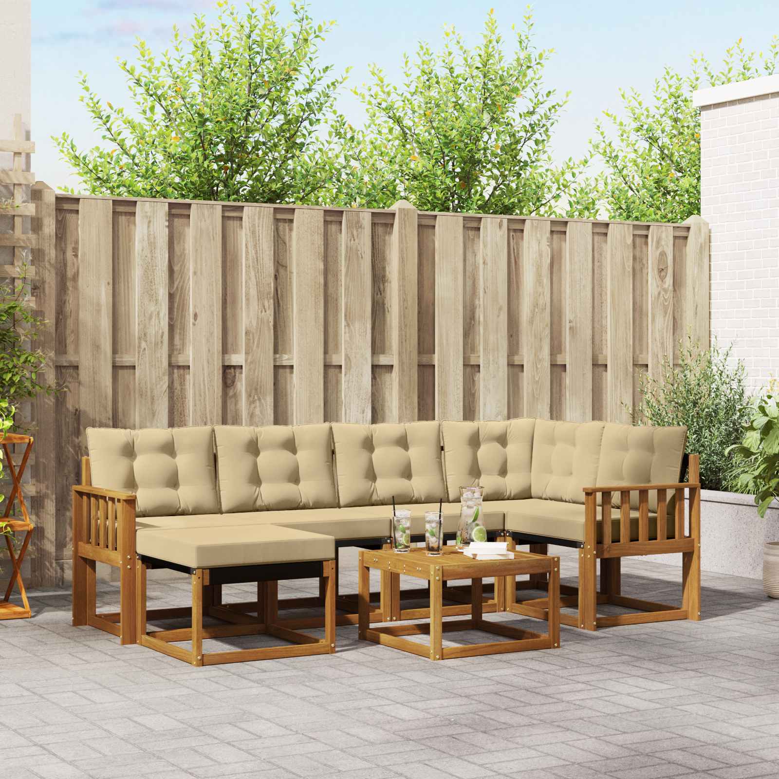 Set di divani con cuscino 7 pcs Naturale e Beige 3368856