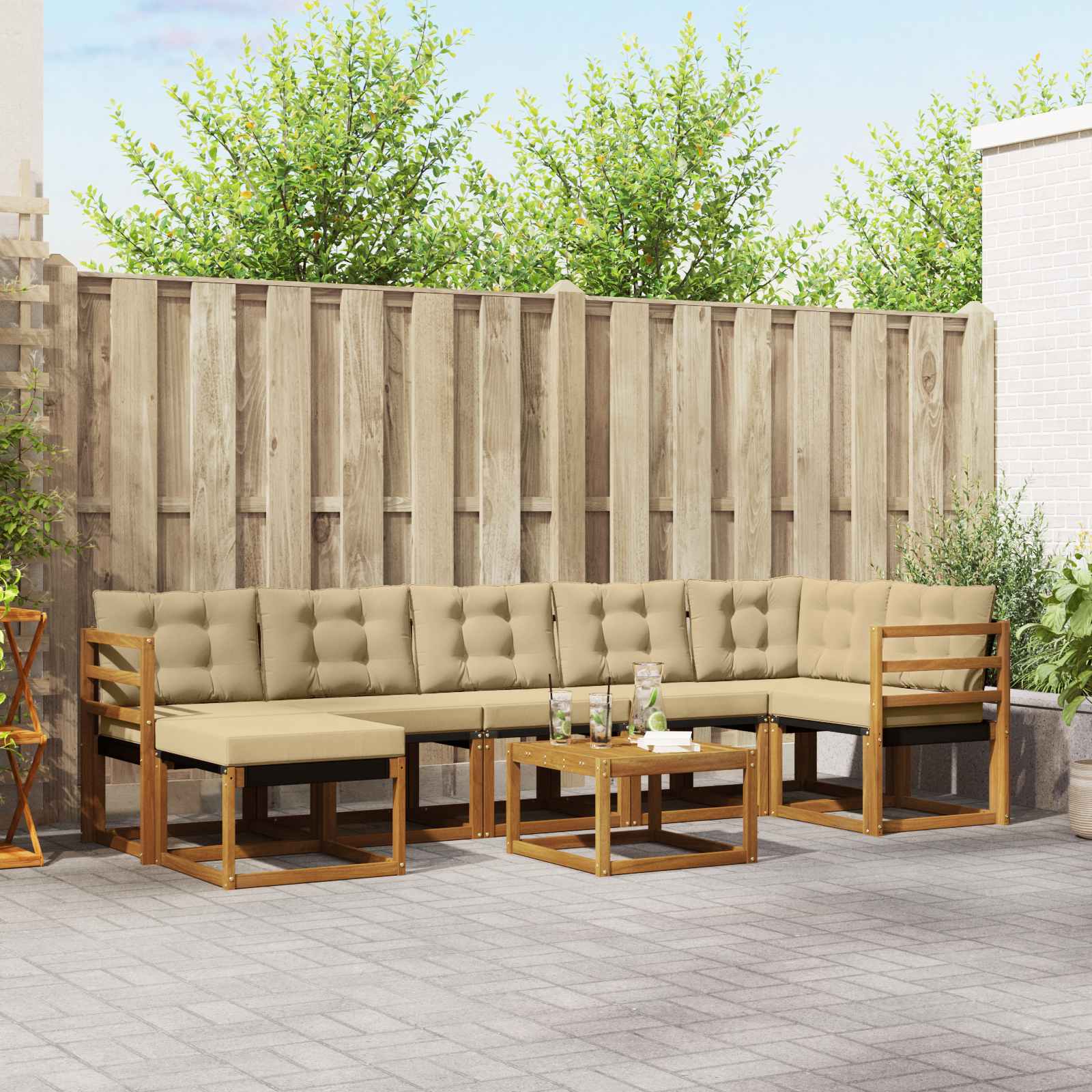 Set di divani con cuscino 8 pcs Naturale e Beige 3368896