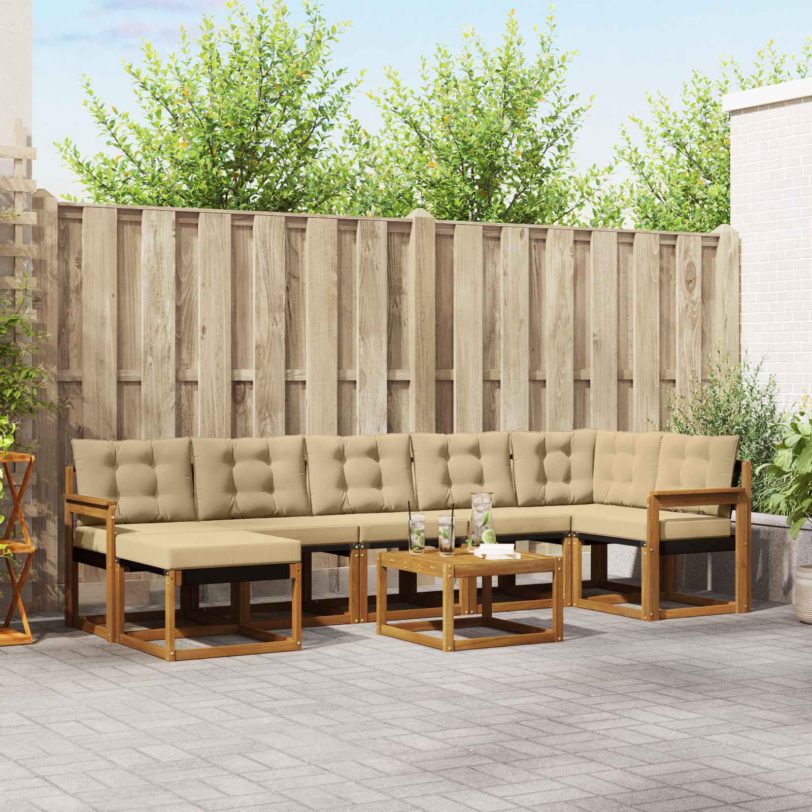 Set di divani con cuscino 8 pcs Naturale e Beige 3368900