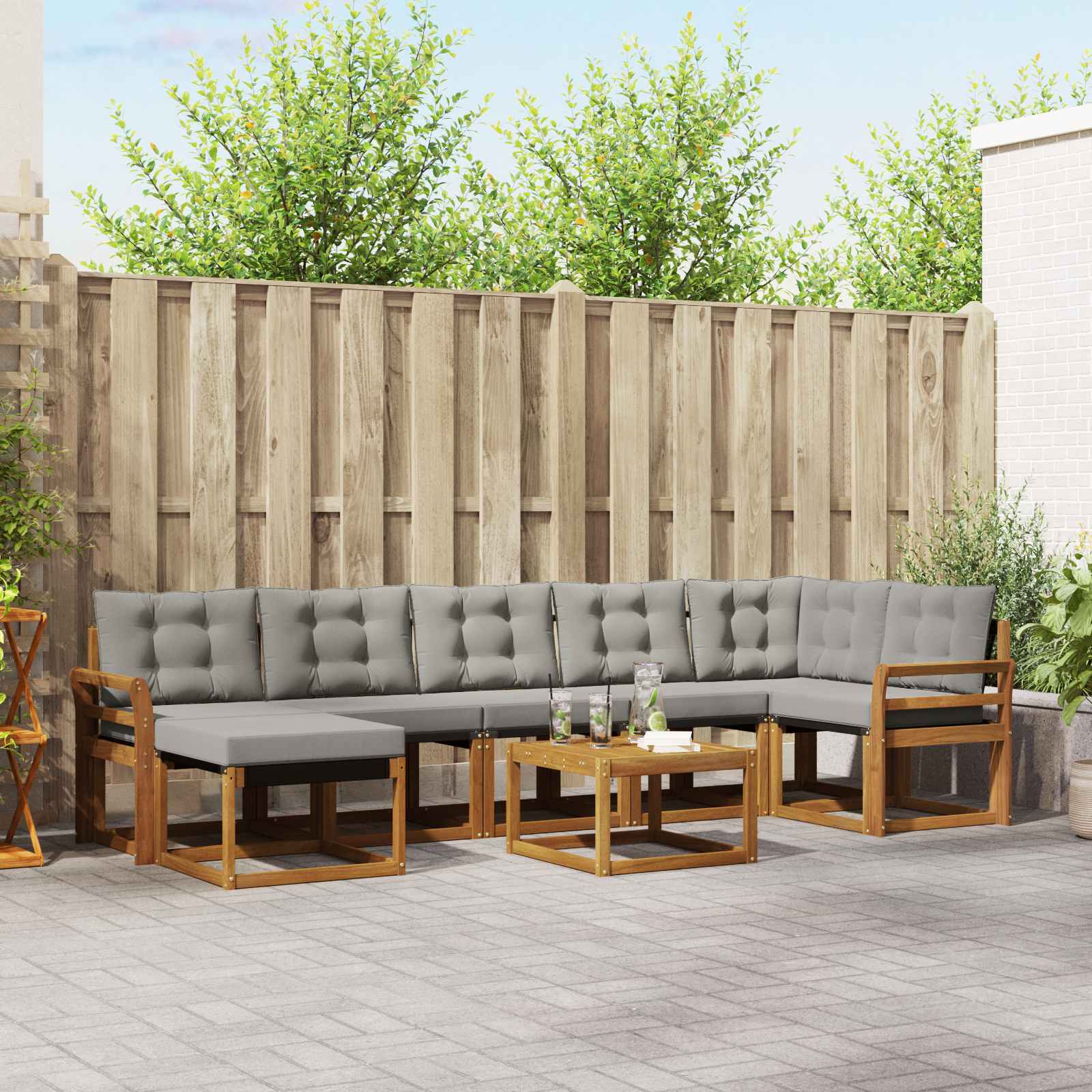 Set di divani da esterno 8 pcs Grigio Naturale e Chiaro 3368906