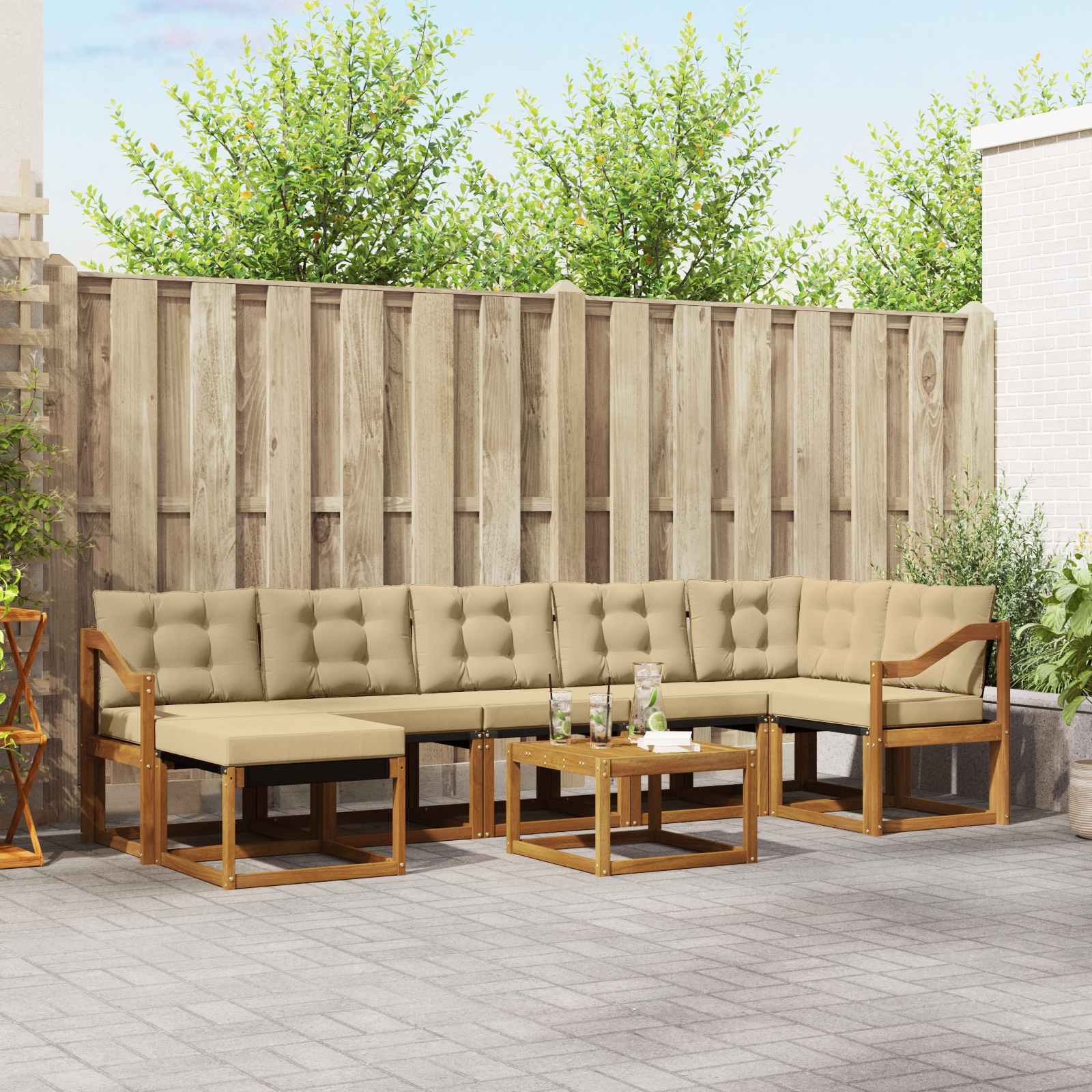 Set di divani con cuscino 8 pcs Naturale e Beige 3368916