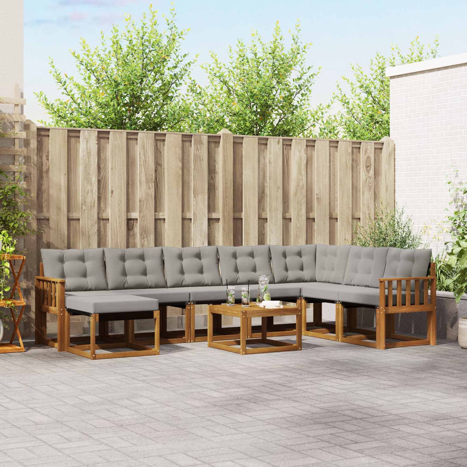 Set di divani da esterno 9 pcs Grigio Naturale e Chiaro 3368974