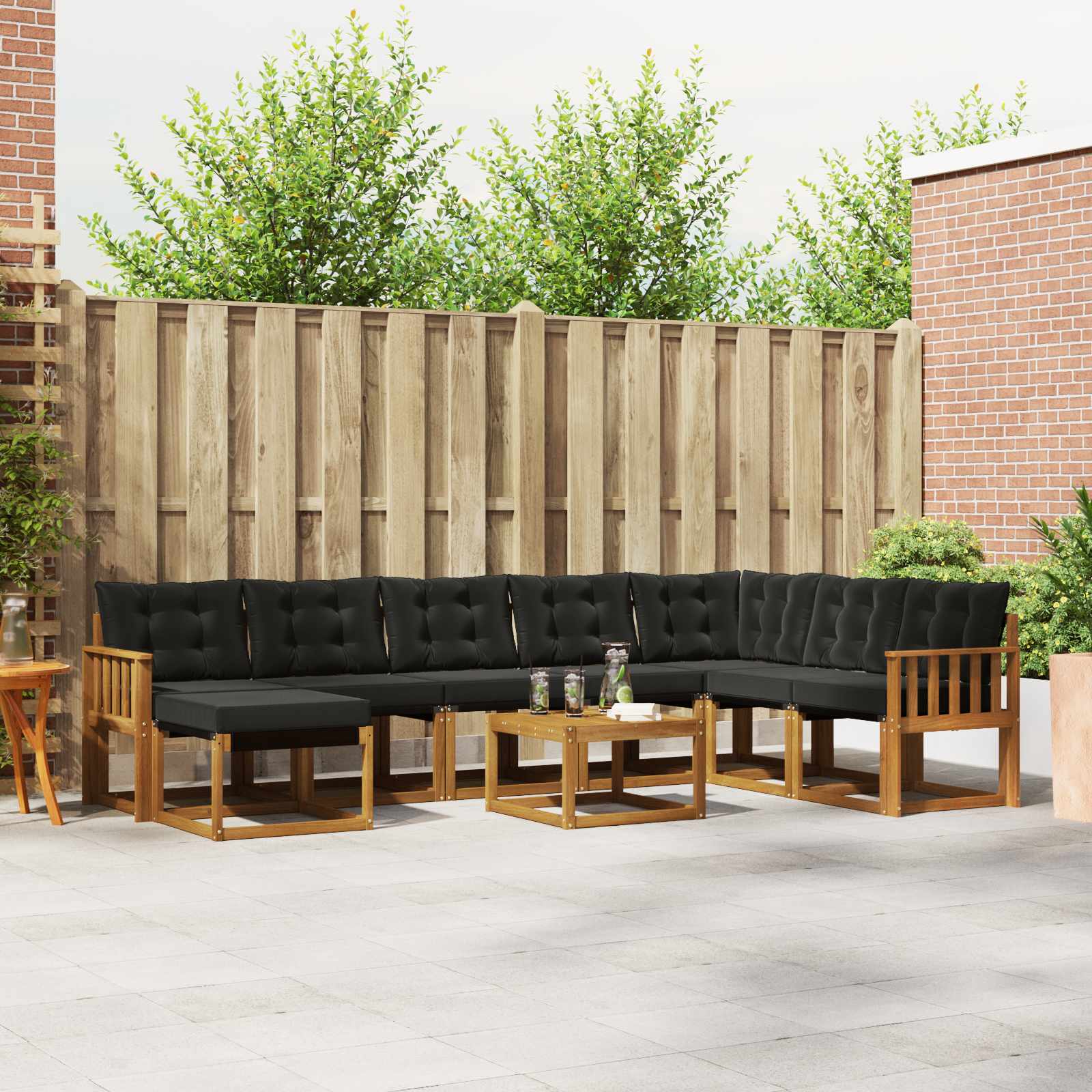 Set di divani da esterno con cuscino 9 pcs Naturale e Nero 3368975