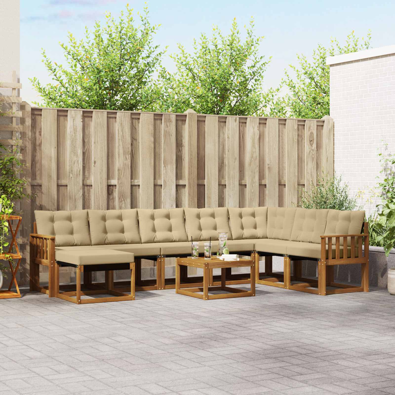 Set di divani con cuscino 9 pcs Naturale e Beige 3368976