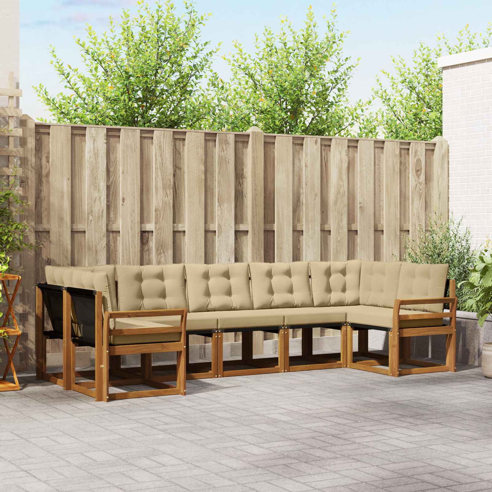 Set di divani da esterno con cuscino 7 pcs Naturale e Beige 3369028