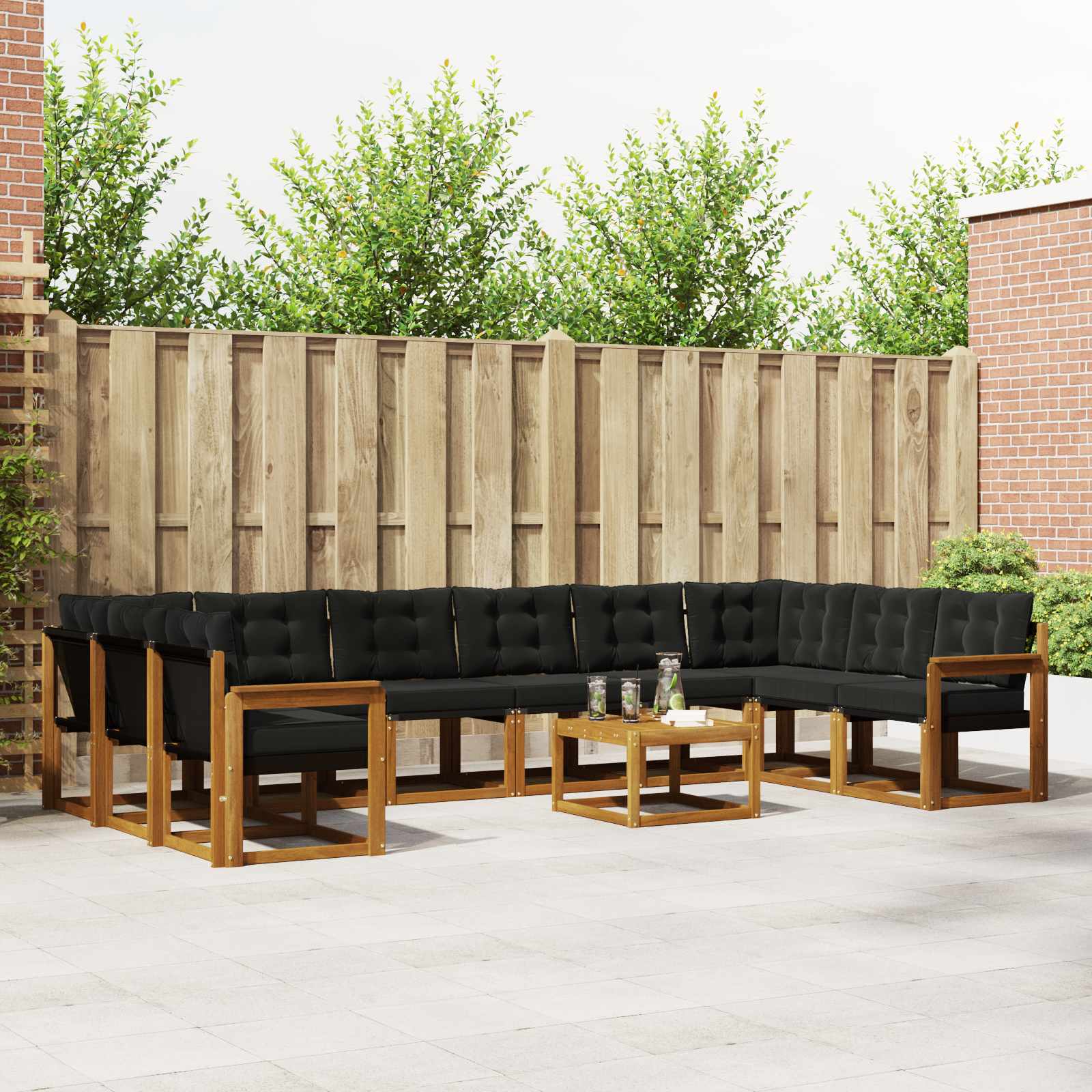 Set di divani da esterno con cuscino 11 pcs Naturale e Nero 3369115