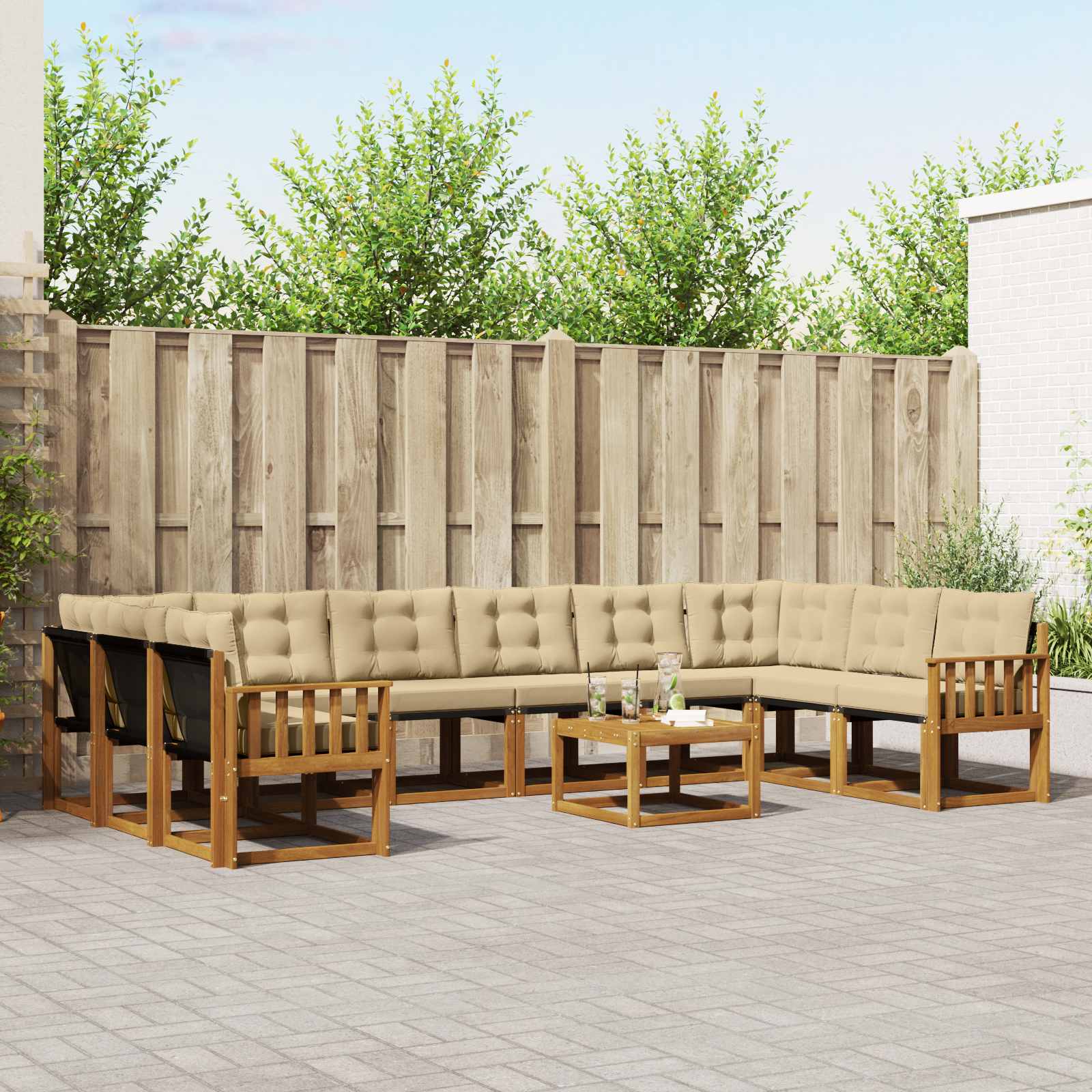 Set di divani da esterno con cuscino 11 pcs Naturale e Beige 3369120