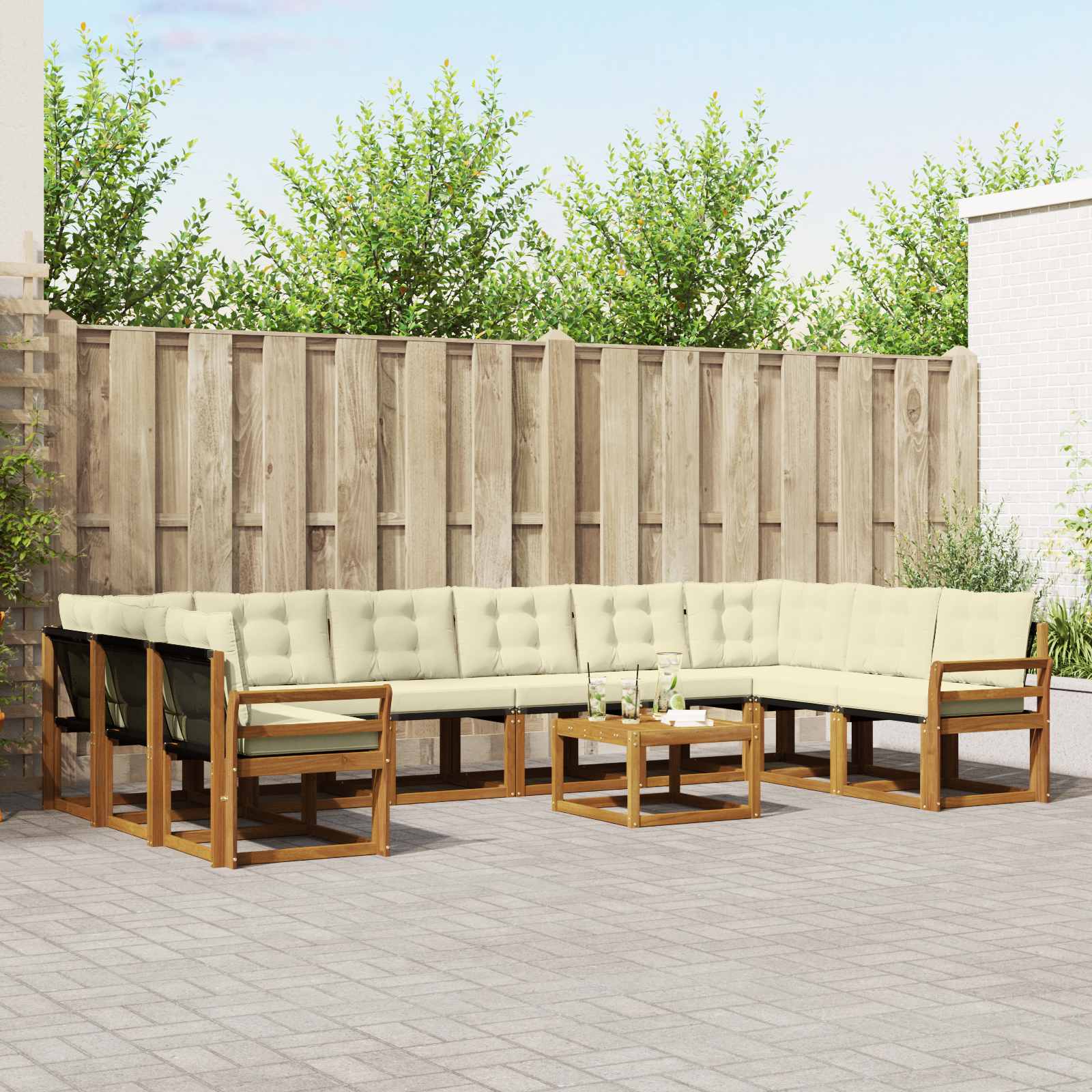 Set di divani da esterno con cuscino 11 pcs Naturale e Crema 3369121