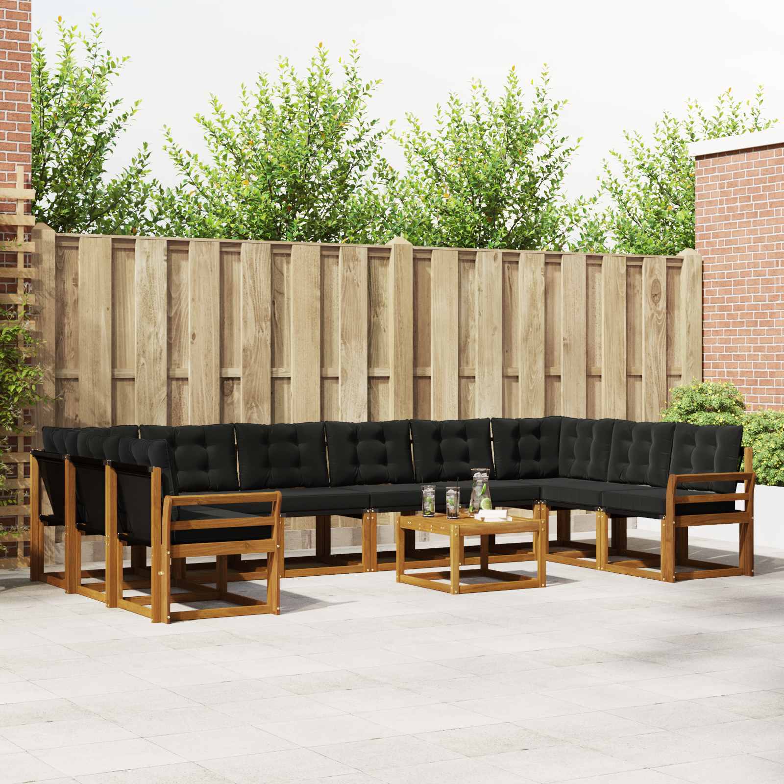 Set di divani da esterno con cuscino 11 pcs Naturale e Nero 3369123