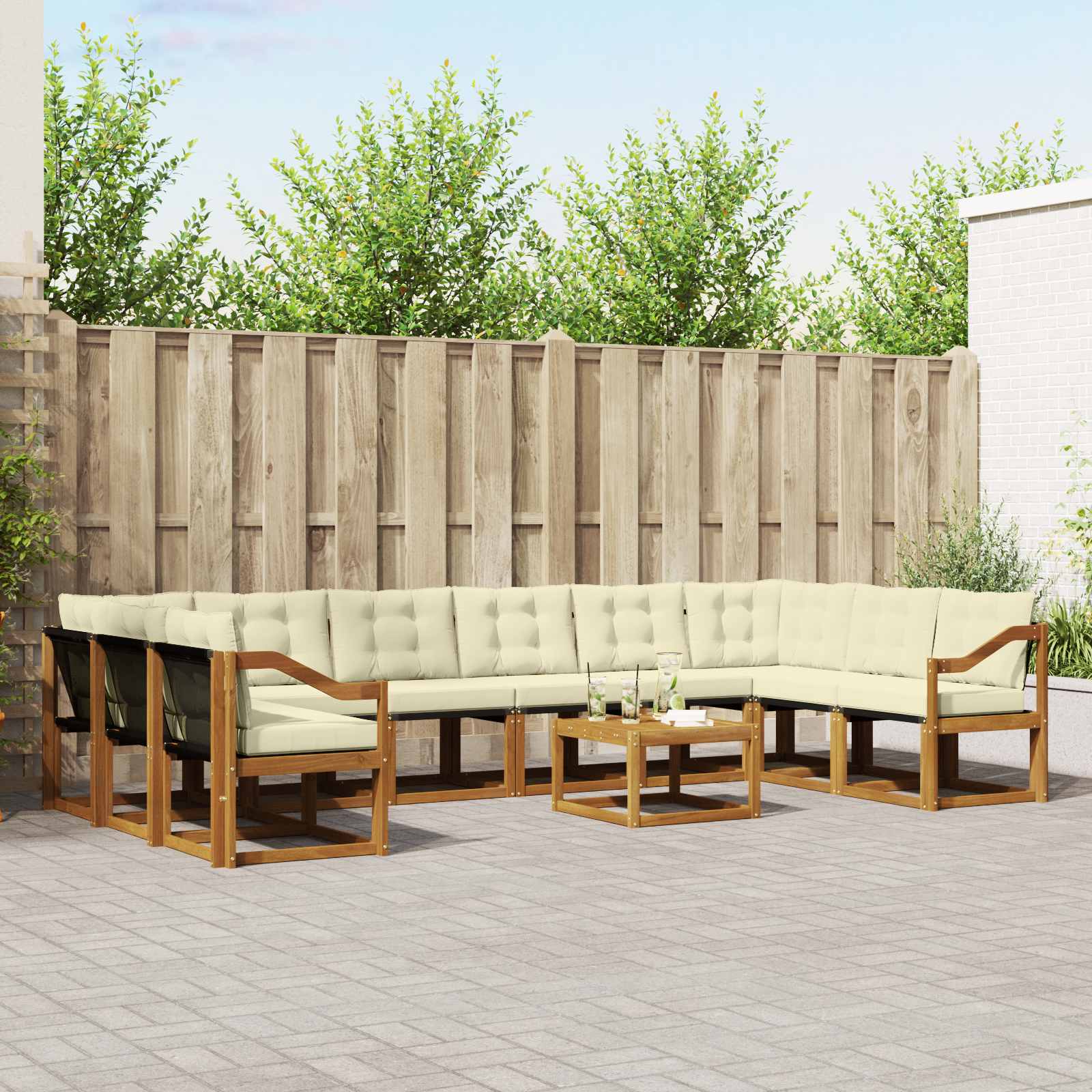 Set di divani da esterno con cuscino 11 pcs Naturale e Crema 3369129