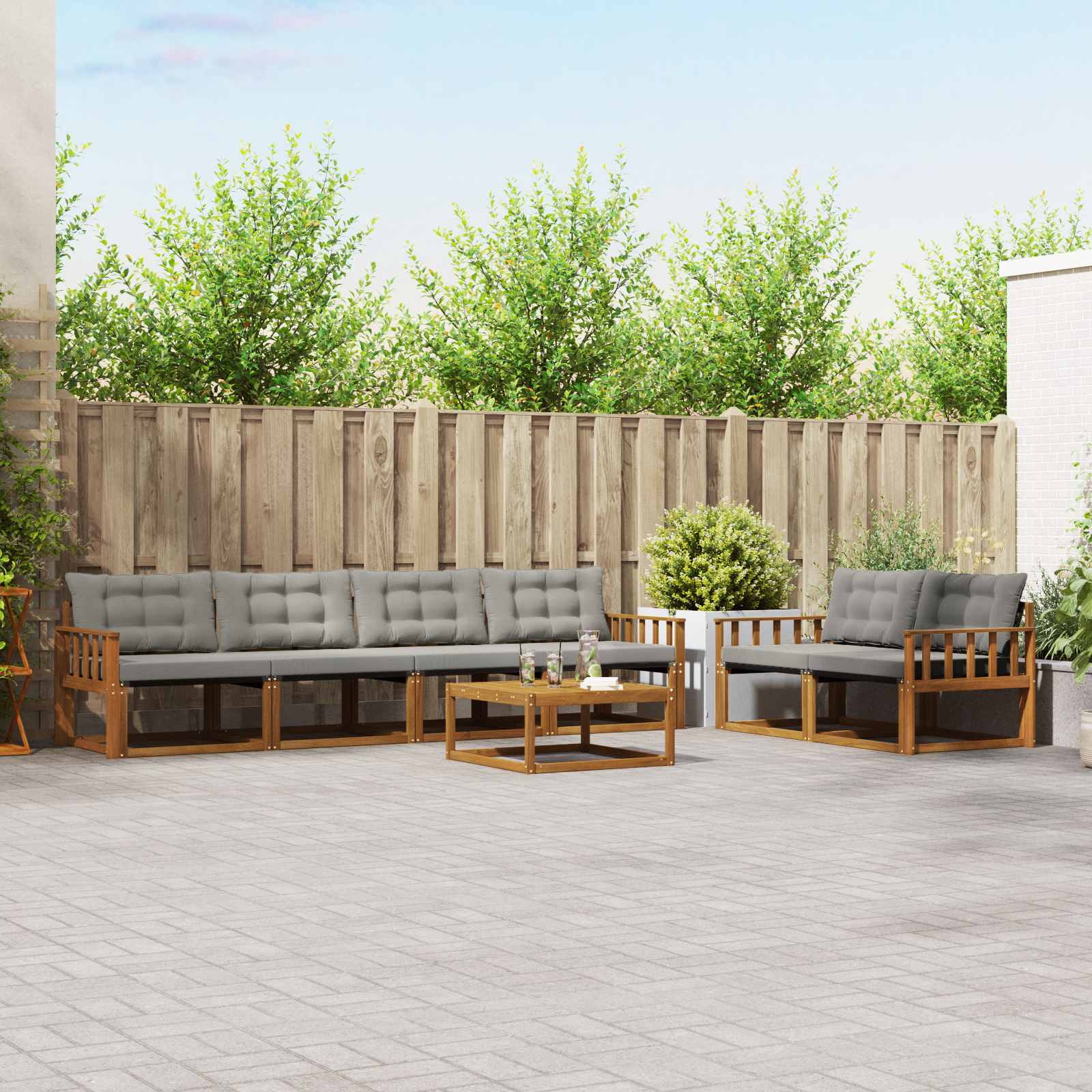 Set di divani da esterno 7 pcs Grigio Naturale e Chiaro 3369214