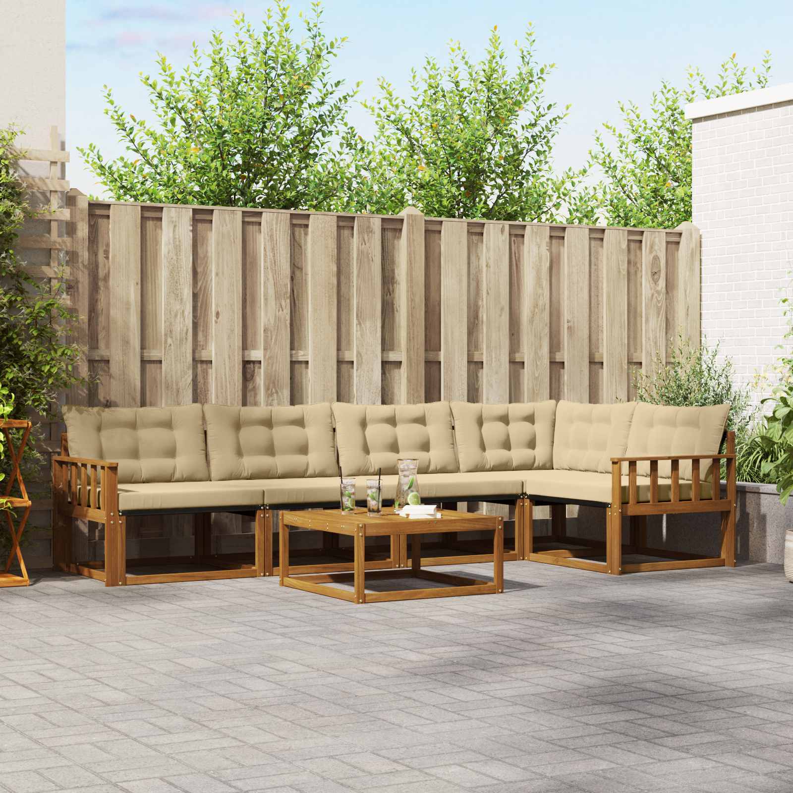 Set di divani da esterno con cuscino 6 pcs Naturale e Beige 3369480