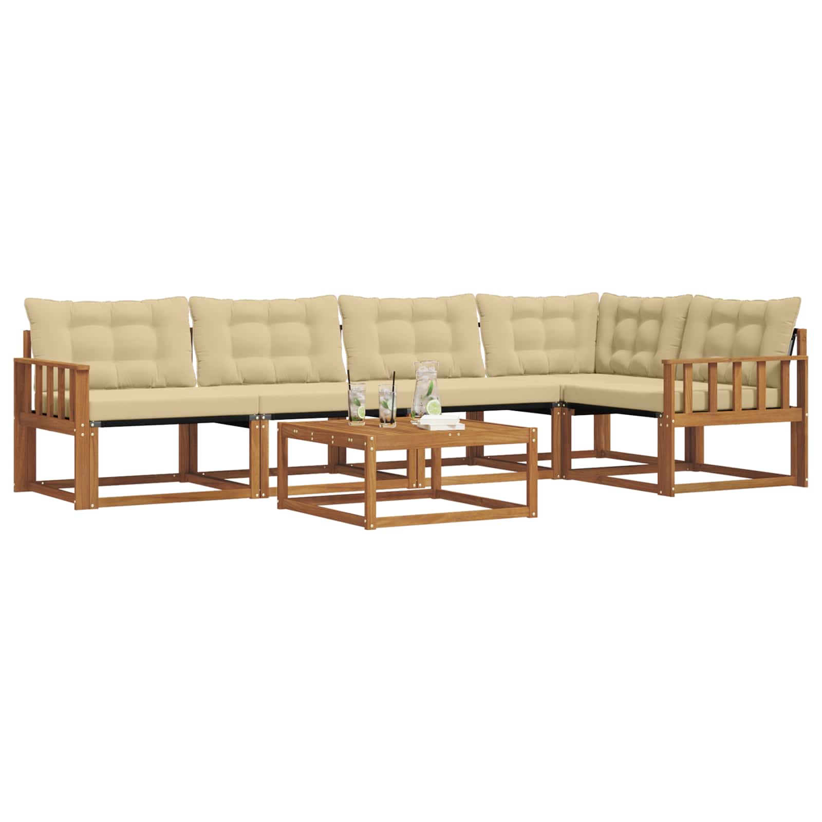 Set di divani da esterno con cuscino 6 pcs Naturale e Beige 3369480
