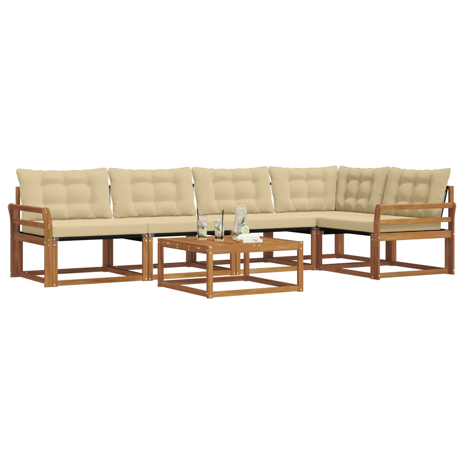 Set di divani da esterno con cuscino 6 pcs Naturale e Beige 3369484