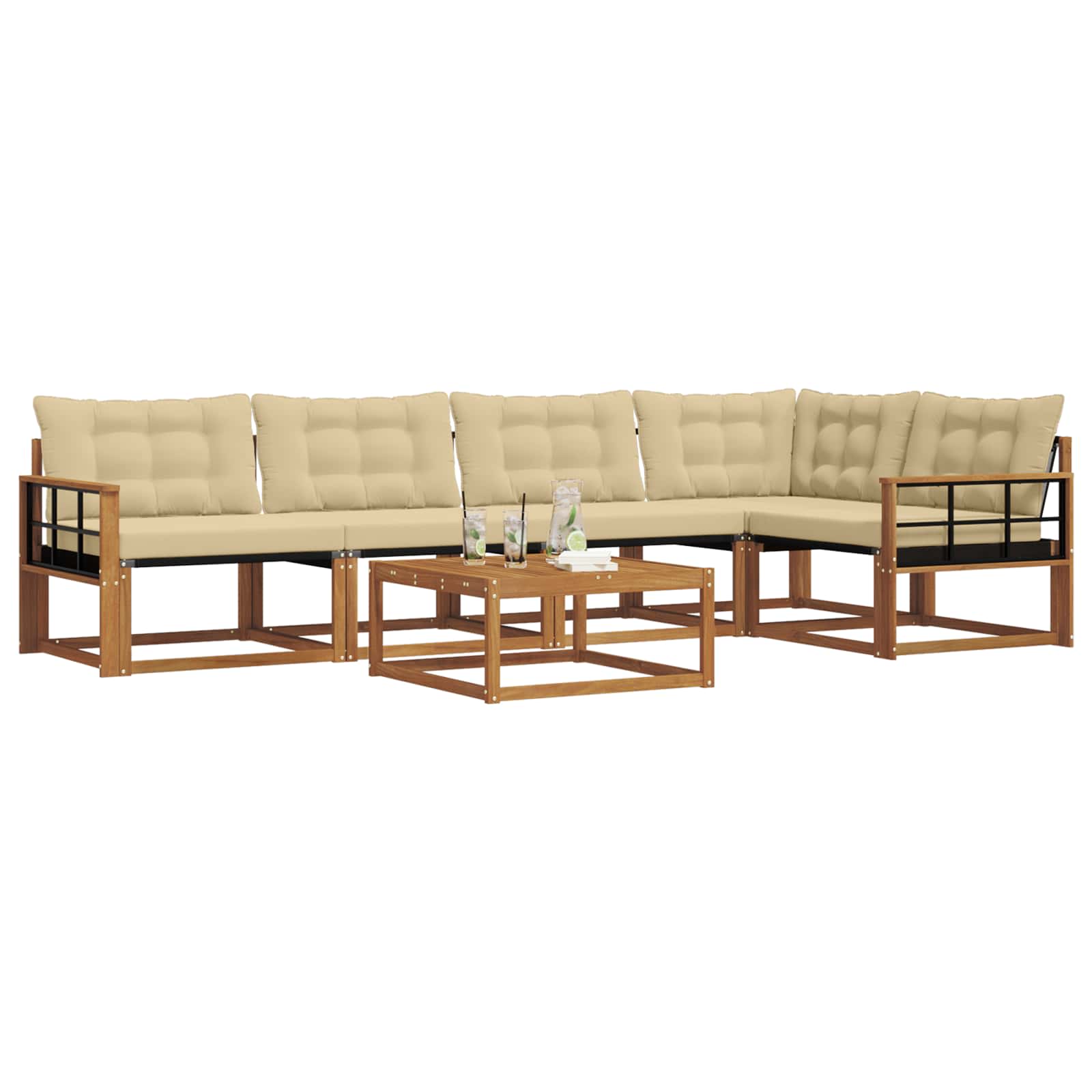 Set di divani da esterno con cuscino 6 pcs Naturale e Beige 3369488